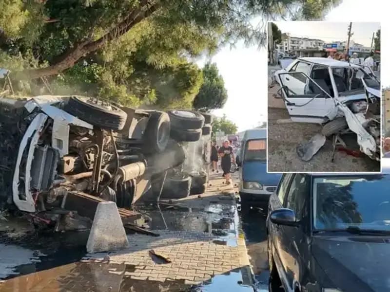 Freni Patlayan Kamyon Trafik Işığında Kaza Yaptı: Otomobiller Hasar Gördü