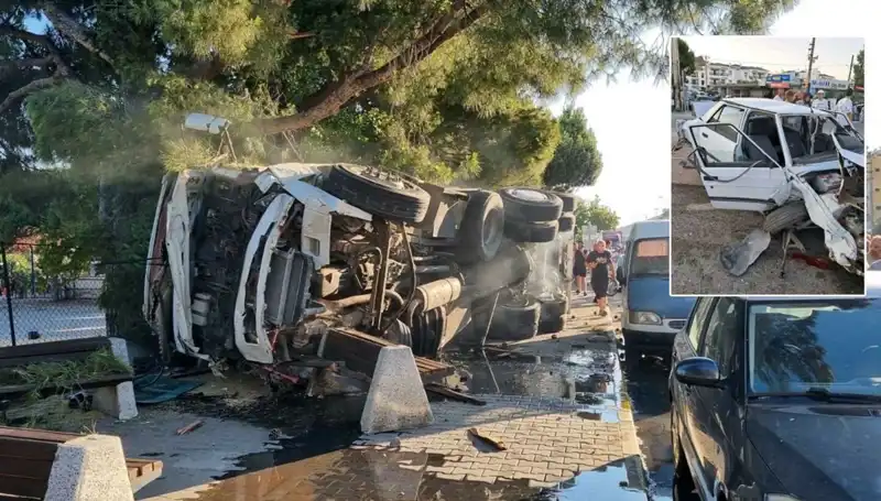 Freni Patlayan Kamyon Trafik Işığında Kaza Yaptı: Otomobiller Hasar Gördü